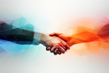 A stylized handshake with minimalistic lines and shapes, conveying the essence of trust and agreement in business. - obrazy, fototapety, plakaty