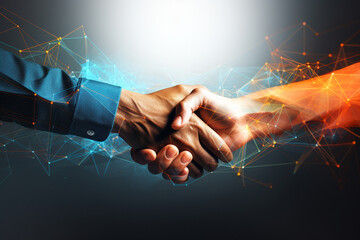 A stylized handshake with minimalistic lines and shapes, conveying the essence of trust and agreement in business. - obrazy, fototapety, plakaty
