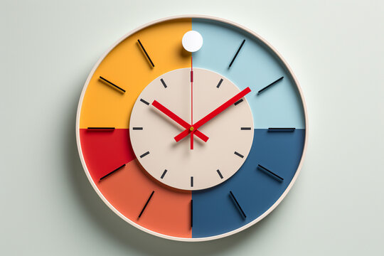 An abstract minimalist clock with hands pointing to key business hours, emphasizing punctuality and time management.