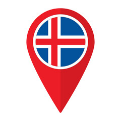 Iceland flag on map pinpoint icon isolated. Flag of Iceland