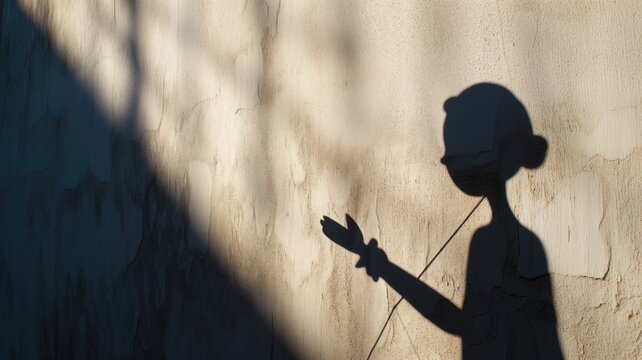 Shadow puppetry with doll shape on a sunlit wall