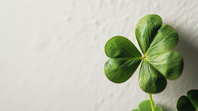 A green leaf clover on a textured white surface