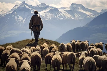 Foto op Canvas Shepherd Leading Flock of Sheep in Highland © Ari
