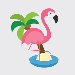 pink flamingo on a tropical seaside beach