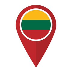 Lithuania flag on map pinpoint icon isolated. Flag of Lithuania