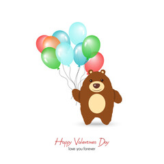 Happy valentine's day, cute bear holding air balloons 