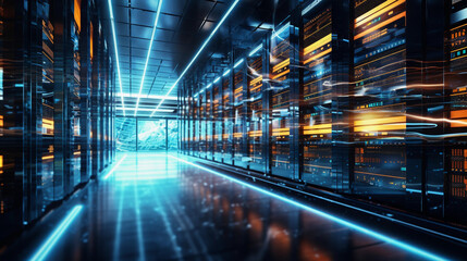 high tech supercomputer, data room, sci-fi, quantum computing , large corporate server room