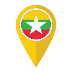 Myanmar flag on map pinpoint icon isolated. Flag of Myanmar