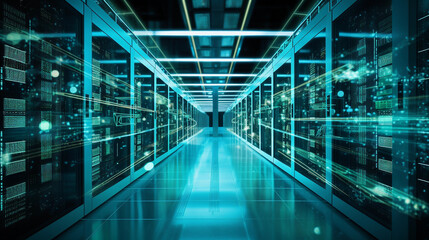 high tech supercomputer, data room, sci-fi, quantum computing , large corporate server room