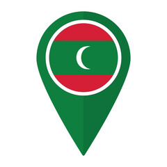 Maldives flag on map pinpoint icon isolated. Flag of Maldives