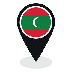Maldives flag on map pinpoint icon isolated. Flag of Maldives