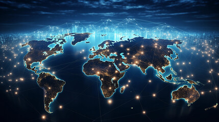 world connected through web3, world map that lights up when interacted, network around the globe, industry 4.0