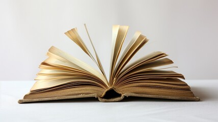 Open book with pages spread on a white backdrop