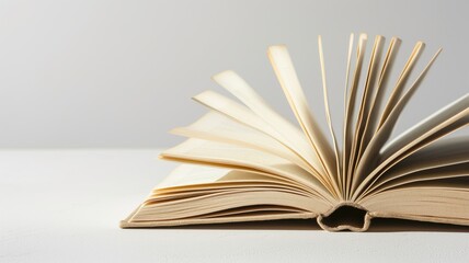 Open book with pages fanned on a light background