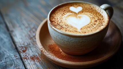cup of cappuccino with cinnamon - obrazy, fototapety, plakaty