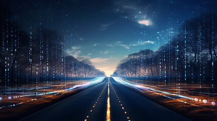 Fototapeta na wymiar modern data road, light speed travel, rays of light, fast travel of data, high tech