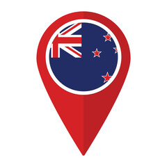 New Zealand flag on map pinpoint icon isolated. Flag of New Zealand