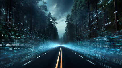 modern data road, light speed travel, rays of light, fast travel of data, high tech - obrazy, fototapety, plakaty