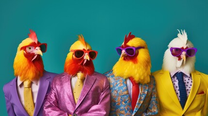 Three Men in Colorful Suits and Sunglasses