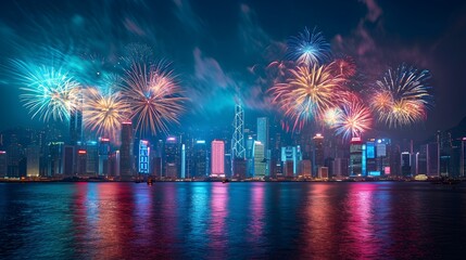 Skyline Spectacle: Fireworks Illuminating the City with Vibrant Light Trails