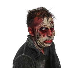 Scary zombie on white background. Halloween monster