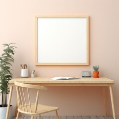 Obraz na płótnie Canvas Desk With Plant and Picture Frame
