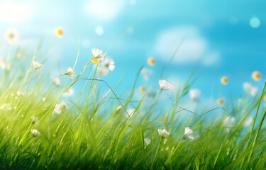Soft Growth Under Sunshine: Abstract Lush Meadow with Daisy and Floral Life