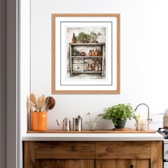 Wooden Cabinet Kitchen With Potted Plant