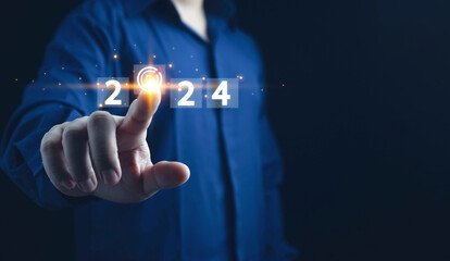 2024 business planning and strategy concept. business goals trends 2024. digital marketing, profit income, economy, stock market trends and business, 2024 trend, challenge and business strategy.