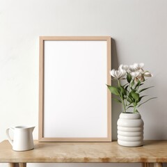 Vase With Flowers and Picture Frame on Table