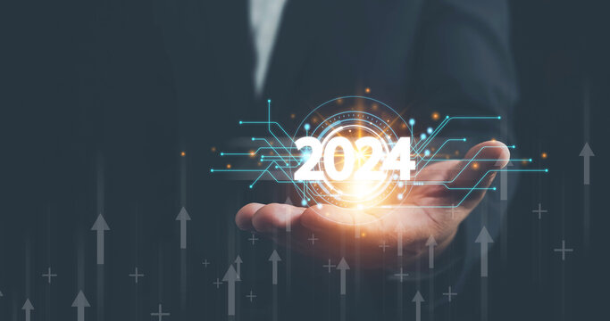 2024 business planning and strategy concept. business goals trends 2024. digital marketing, profit income, economy, stock market trends and business, 2024 trend, challenge and business strategy.