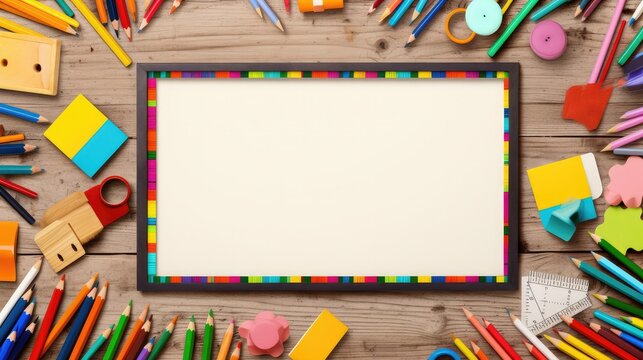 School Supplies Encircling a Picture Frame