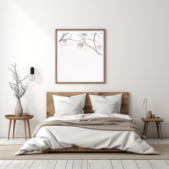 Minimalist Bedroom With White Walls and Wooden Bed