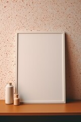 White Picture Frame on Wooden Shelf