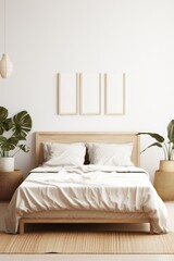 White Bedroom With Bed, Plant, and Potted Plants