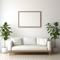 Living Room With White Couch and Potted Plants