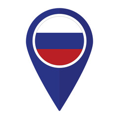 Russia flag on map pinpoint icon isolated. Flag of Russia