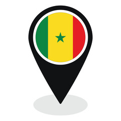 Senegal flag on map pinpoint icon isolated. Flag of Senegal