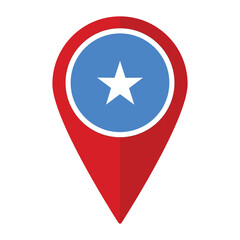 Somalia flag on map pinpoint icon isolated. Flag of Somalia