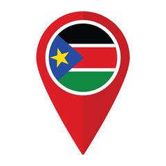 South Sudan flag on map pinpoint icon isolated. Flag of South Sudan