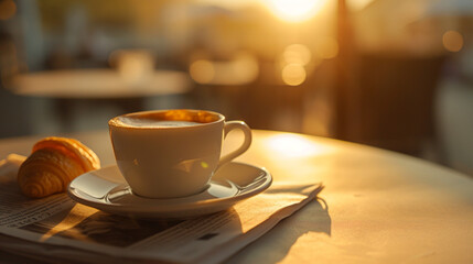 Fototapeta premium Sunrise Serenity: Italian Espresso, Tranquil Ambiance