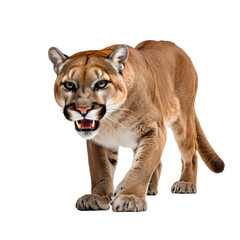 Obraz premium Mountain lion crouching for hunting, isolated on white background