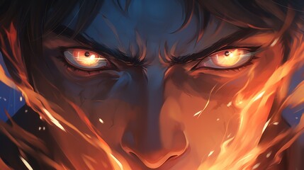 Close Up of Person With Fiery Eyes, Anime Illustration
