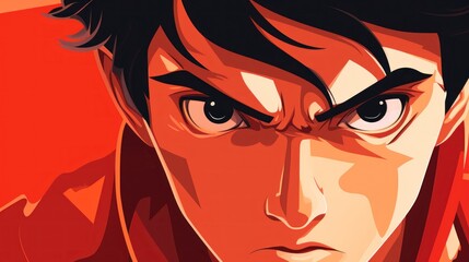Close-up of Angry Boy With Brown Eyes, Anime Illustration