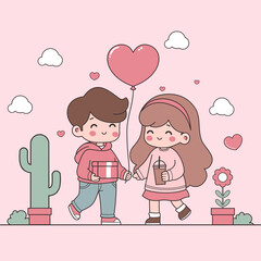 Flat design illustration of a couple on Valentine's Day