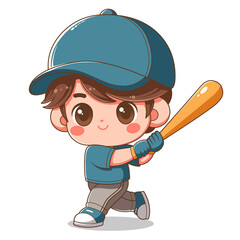 Flat design of a cute boy playing baseball illustration