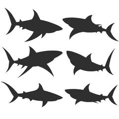 Set of sharks silhouette illustration