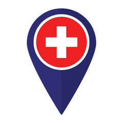 Switzerland flag on map pinpoint icon isolated. Flag of Switzerland