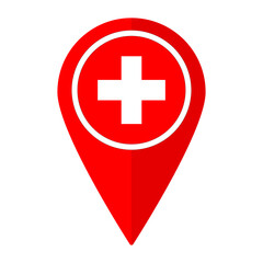 Obraz premium Switzerland flag on map pinpoint icon isolated. Flag of Switzerland