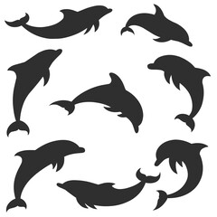 Set of dolphins silhouette illustration
